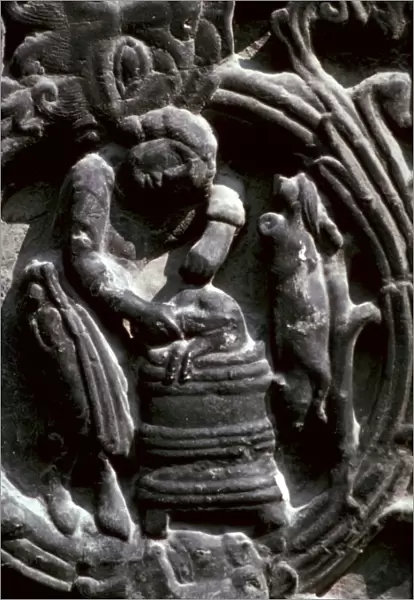 Detail of the west doorway of the Abbey-Church of St Foy, 8th century