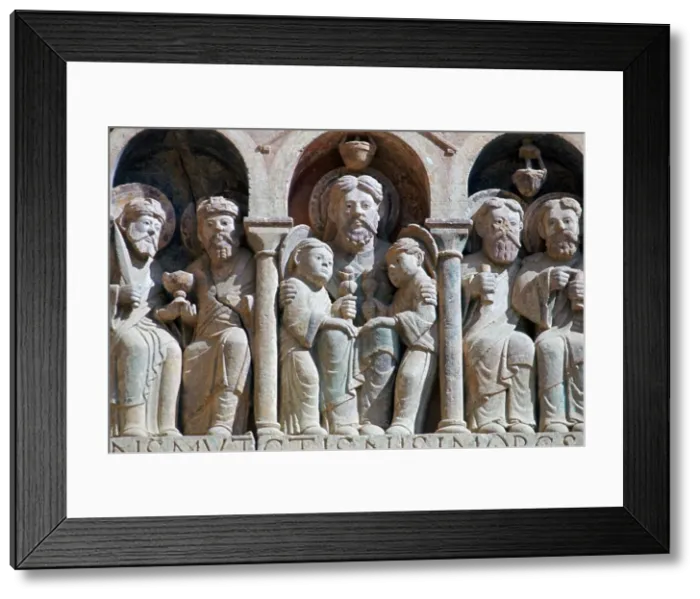 Framed Print : Detail from the west front of Conques Abbey, 11th century Framed Print : Detail from the west front of Conques Abbey, 11th century