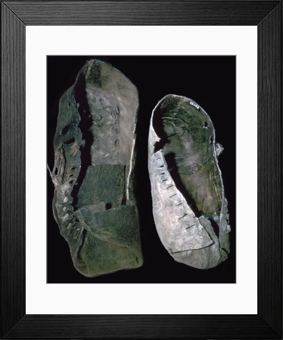 Framed Print : Leather shoes from salt mines, 6th century BC Framed Print : Leather shoes from salt mines, 6th century BC