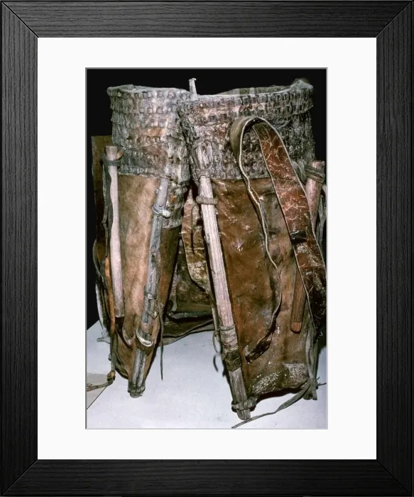 Framed Print : Hide rucksack found in salt mines, 6th century BC Framed Print : Hide rucksack found in salt mines, 6th century BC