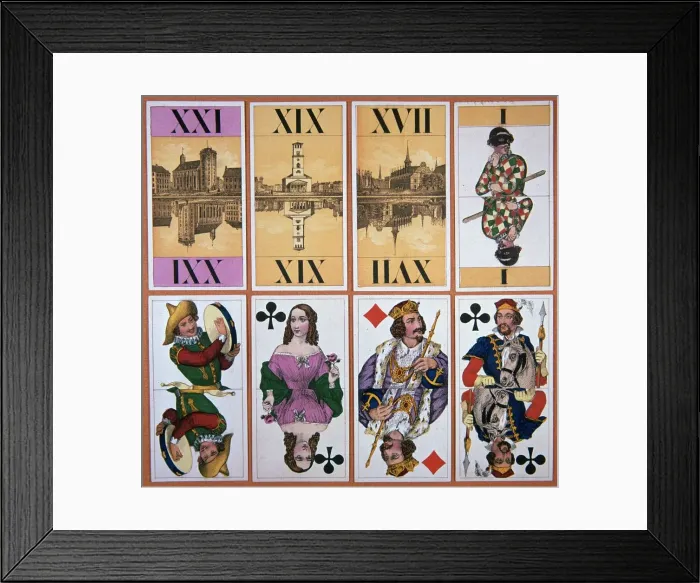 Framed Print : Cards from a Danish tarot pack, 19th century Framed Print : Cards from a Danish tarot pack, 19th century
