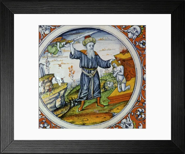 Framed Print : Dish showing the Sacrifice of Isaac, 16th century. Artist: Nessus Painter Framed Print : Dish showing the Sacrifice of Isaac, 16th century. Artist: Nessus Painter
