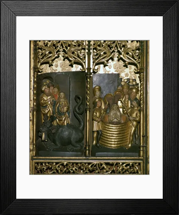 Framed Print : Scenes from a carved wooden altarpiece, 16th century Framed Print : Scenes from a carved wooden altarpiece, 16th century