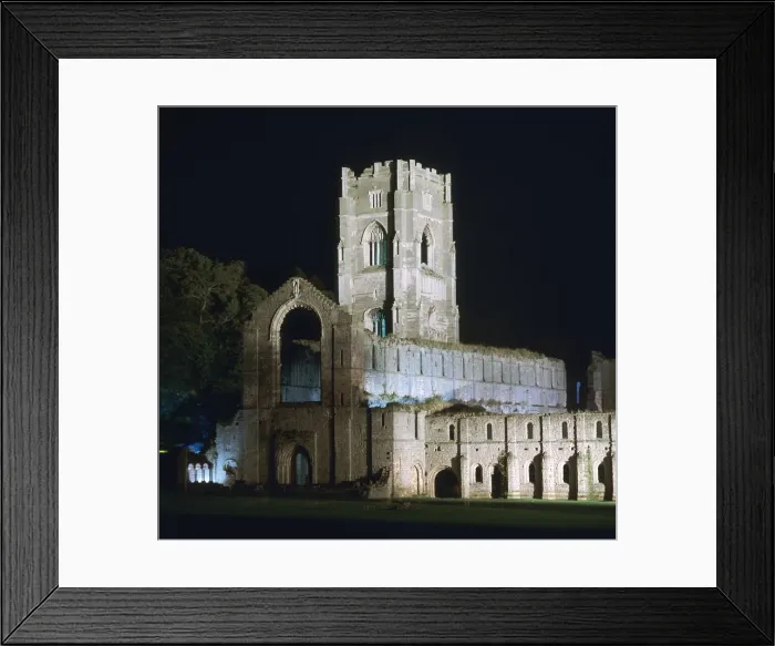 Framed Print : Fountains Abbey, illuminated, 12th century Framed Print : Fountains Abbey, illuminated, 12th century