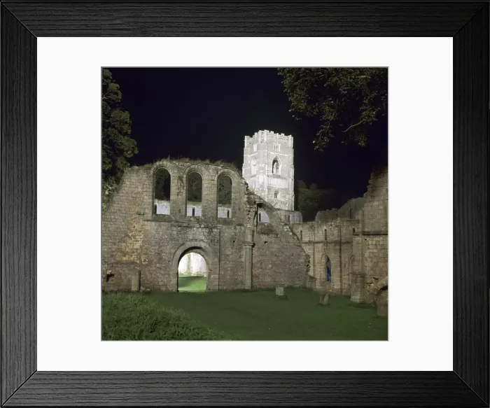 Framed Print : Fountains Abbey, illuminated, 12th century Framed Print : Fountains Abbey, illuminated, 12th century