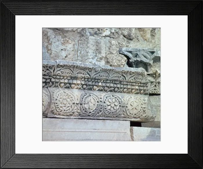 Framed Print : Stonework decoration in the Temple in Capernaum, 1st century Framed Print : Stonework decoration in the Temple in Capernaum, 1st century