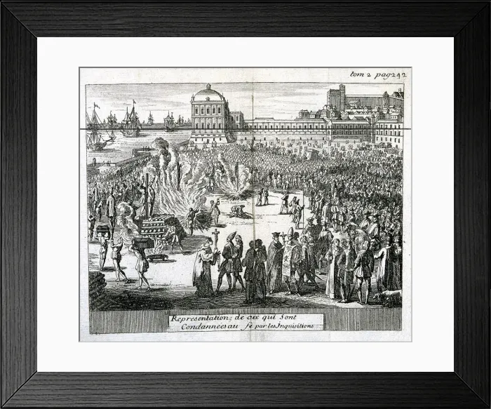 Framed Print : Burning of heretics sentenced by the Inquisition, 1759 Framed Print : Burning of heretics sentenced by the Inquisition, 1759