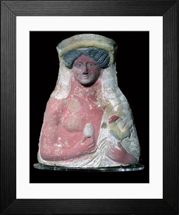 Framed Print : Terracotta bust of Dionysus with common offerings at tombs Framed Print : Terracotta bust of Dionysus with common offerings at tombs