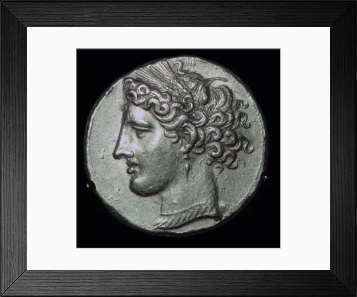 Framed Print : Gold tetradrachm with head of Tanit, 3rd century BC Framed Print : Gold tetradrachm with head of Tanit, 3rd century BC