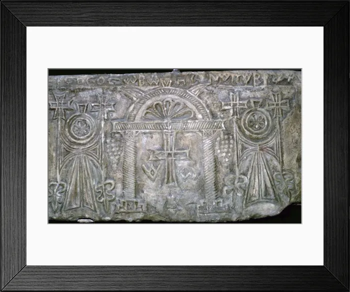 Framed Print : Early Coptic funeral slab with Greek script, 3rd-4th century Framed Print : Early Coptic funeral slab with Greek script, 3rd-4th century