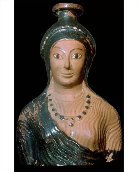 Teracotta scent-bottle in the shape of a womans bust, made in Rhodes
