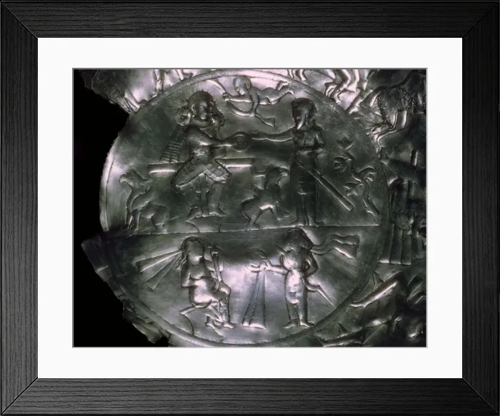 Framed Print : A Sassanid silver dish showing the investiture of a King Framed Print : A Sassanid silver dish showing the investiture of a King
