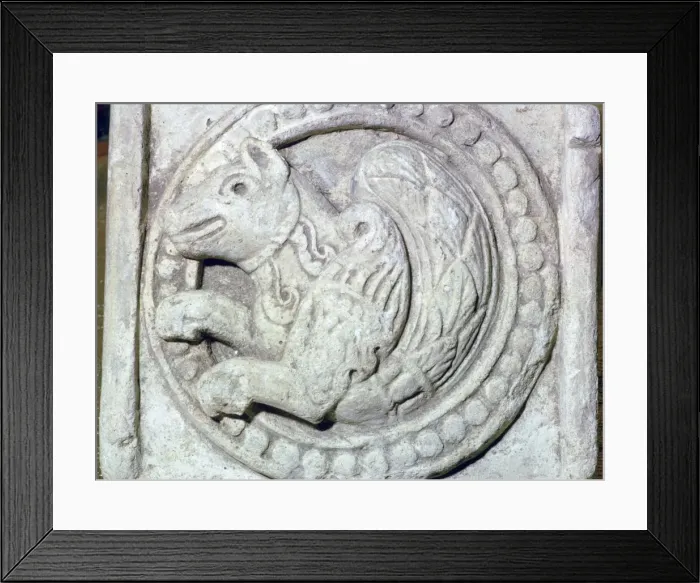 Framed Print : Sassanid plaque showing a monster Framed Print : Sassanid plaque showing a monster