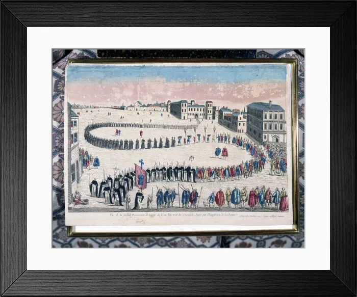 Framed Print : Grand procession of criminals sentenced by the Inquisition of Lisbon, 18th century Framed Print : Grand procession of criminals sentenced by the Inquisition of Lisbon, 18th century