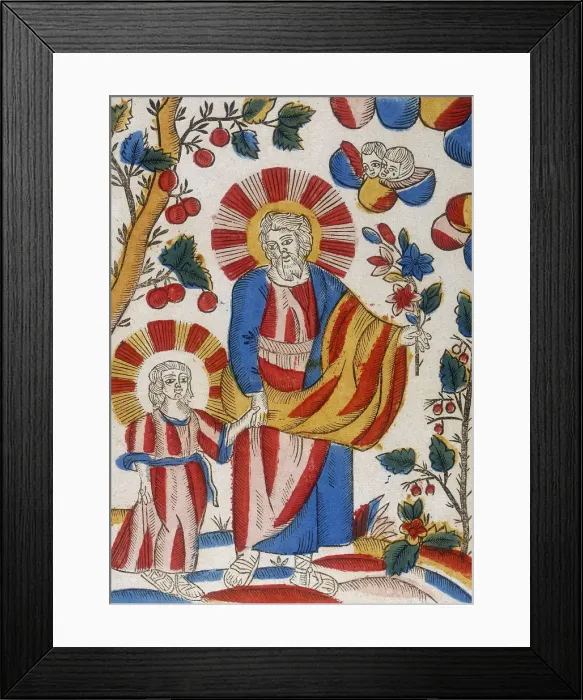 Framed Print : St Joseph and Jesus, his son, walking hand-in-hand, 18th century Framed Print : St Joseph and Jesus, his son, walking hand-in-hand, 18th century