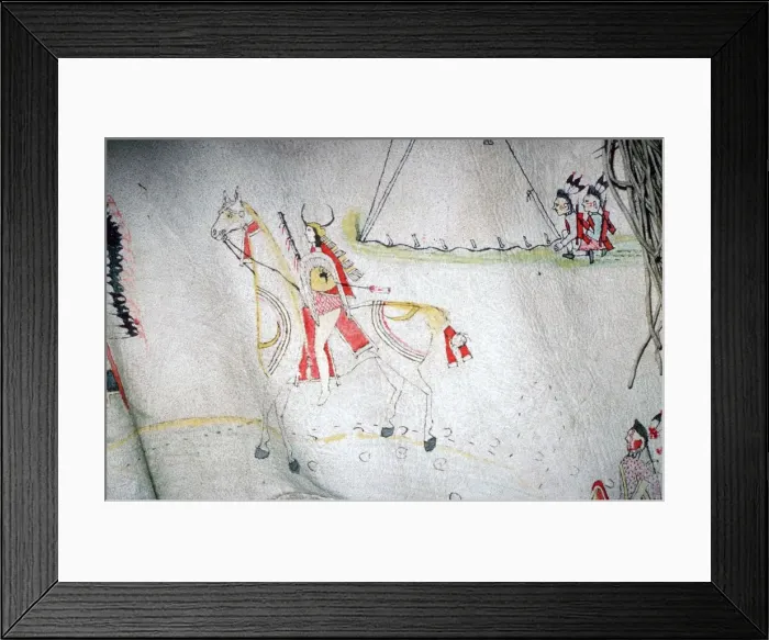 Framed Print : North American Indian decorated skin, showing a horse and rider, from the Arapaho tribe Framed Print : North American Indian decorated skin, showing a horse and rider, from the Arapaho tribe