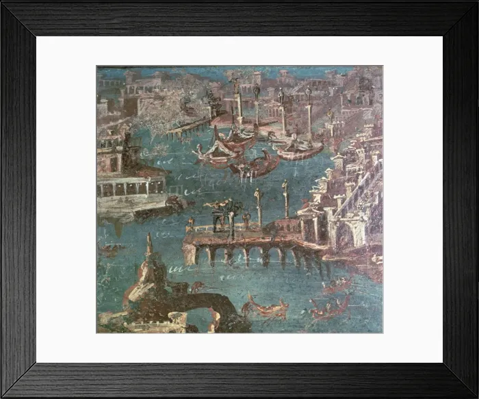Framed Print : Roman wall painting of a harbour scene