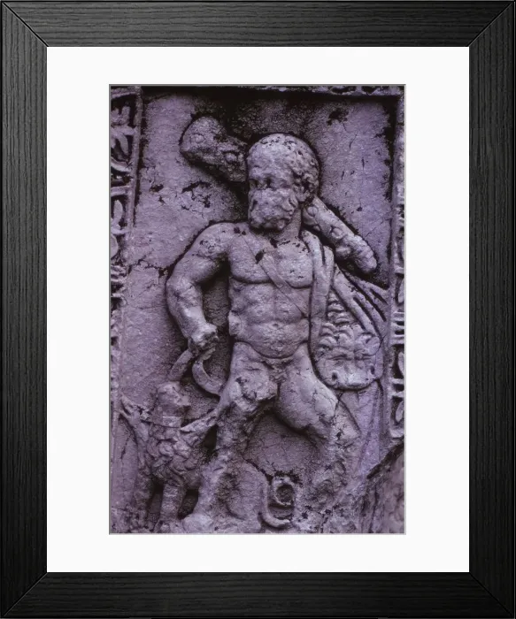 Framed Print : Hercules with Cerberus from a Sarcophagus in Asia Minor (Hellenstic Period), 20th century Framed Print : Hercules with Cerberus from a Sarcophagus in Asia Minor (Hellenstic Period), 20th century