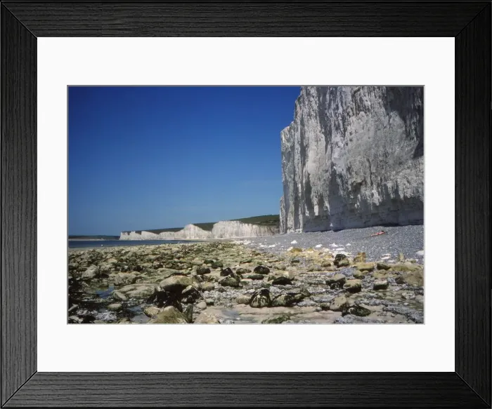Framed Print : Chalk Cliffs and Beach, looking West, Birling Gap, Sussex, 20th century. Artist: CM Dixon Framed Print : Chalk Cliffs and Beach, looking West, Birling Gap, Sussex, 20th century. Artist: CM Dixon