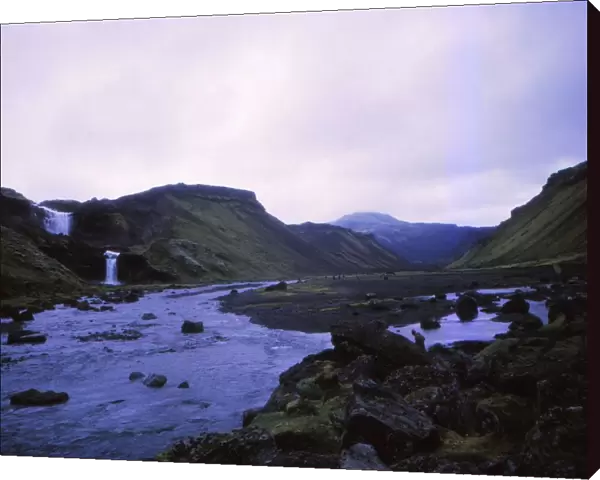Ofaerfoss waterfall and Eldgja forge, Central Iceland, 20th century. Artist: CM Dixon