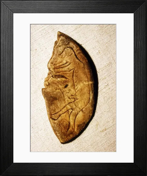 Framed Print : Paleolithic Engraving on bone of a Man from Mas d Azil, France, c50, 000BC-c10, 000 BC Framed Print : Paleolithic Engraving on bone of a Man from Mas d Azil, France, c50, 000BC-c10, 000 BC
