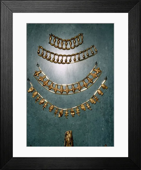 Framed Print : Gold necklaces and bracelets, Ancient Egyptian, 1st millennium BC Framed Print : Gold necklaces and bracelets, Ancient Egyptian, 1st millennium BC