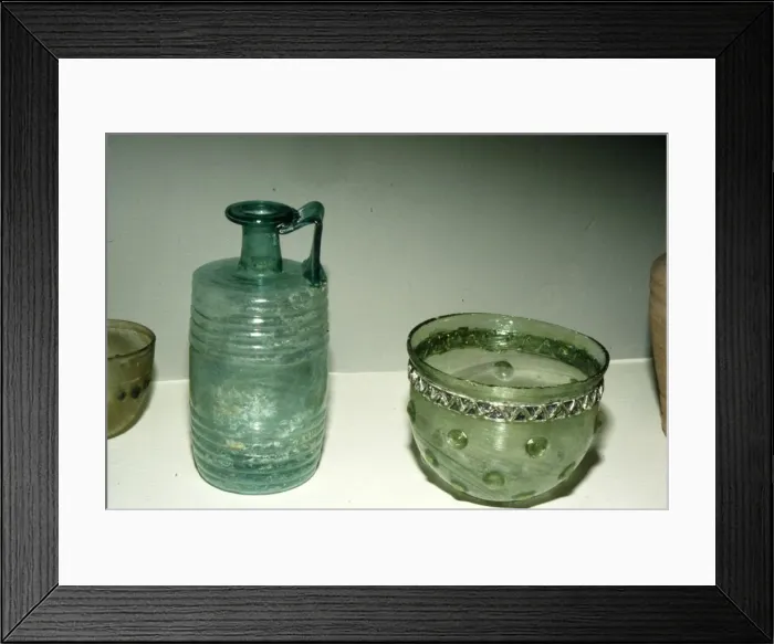 Framed Print : Gallo-Roman Glassware from Rheims, France, 4th century Framed Print : Gallo-Roman Glassware from Rheims, France, 4th century