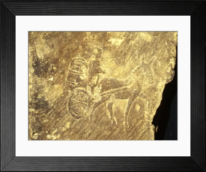 Framed Print : Roman relief Transport of wine barrel by donkey cart, Metz, France, c1st century Framed Print : Roman relief Transport of wine barrel by donkey cart, Metz, France, c1st century