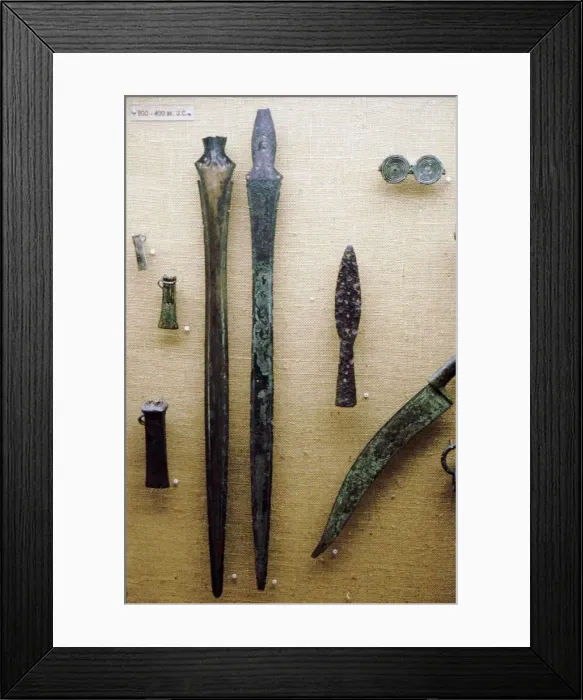 Framed Print : Two Bronze, Celtic Iron Age Sword Blades, France, 800BC-400 BC Framed Print : Two Bronze, Celtic Iron Age Sword Blades, France, 800BC-400 BC