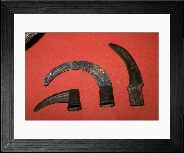 Framed Print : 3 bronze sickles, Buckinghamshire, London and Ireland, c1100BC-700 BC Framed Print : 3 bronze sickles, Buckinghamshire, London and Ireland, c1100BC-700 BC