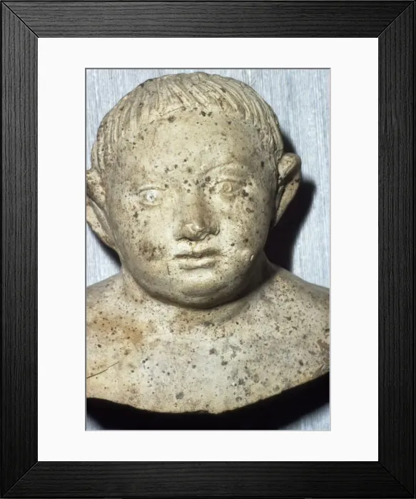 Framed Print : Roman Pipeclay Head of Child from Roman grave at Colchester, Essex, c2nd-3rd century Framed Print : Roman Pipeclay Head of Child from Roman grave at Colchester, Essex, c2nd-3rd century