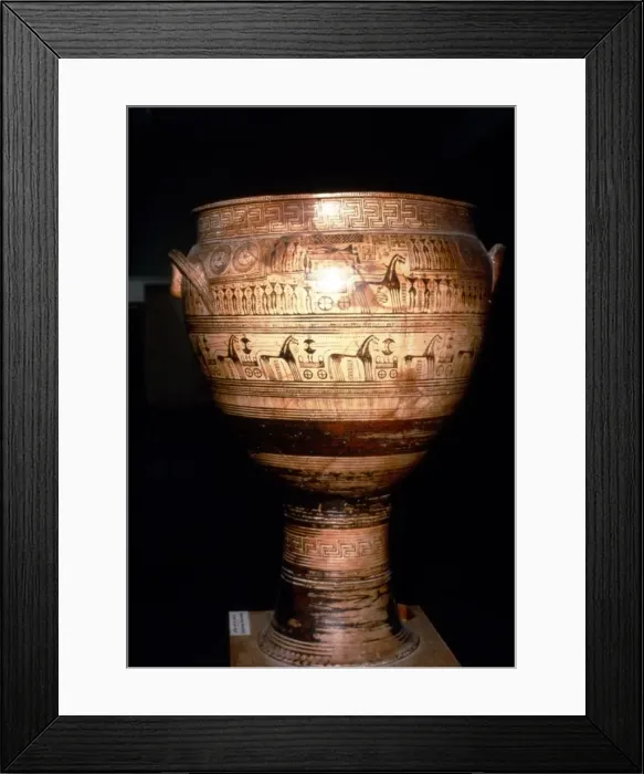 Framed Print : Geometric Terracotta Vase, Funerary Scene, c8th century BC. Artist: Dipylon Master Framed Print : Geometric Terracotta Vase, Funerary Scene, c8th century BC. Artist: Dipylon Master