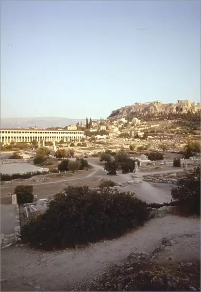 The Agora and Stoa of Attalos with Acropolis beyond, Athens, c20th century