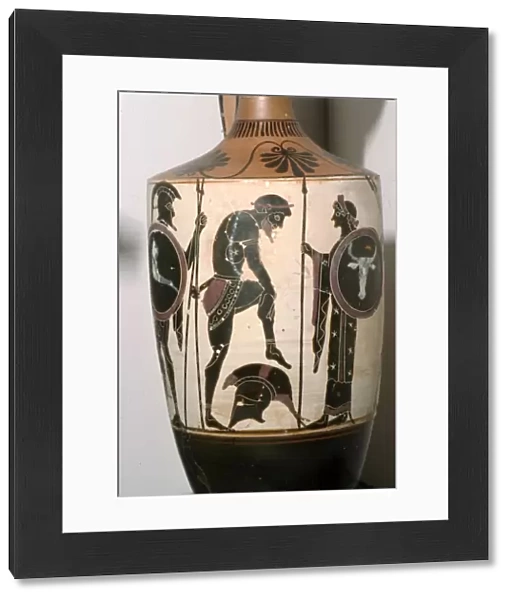 Black figured Lekytkos (oil-bottle), Warrior Arming, Athens, c490BC Artist: Edinburgh Painter