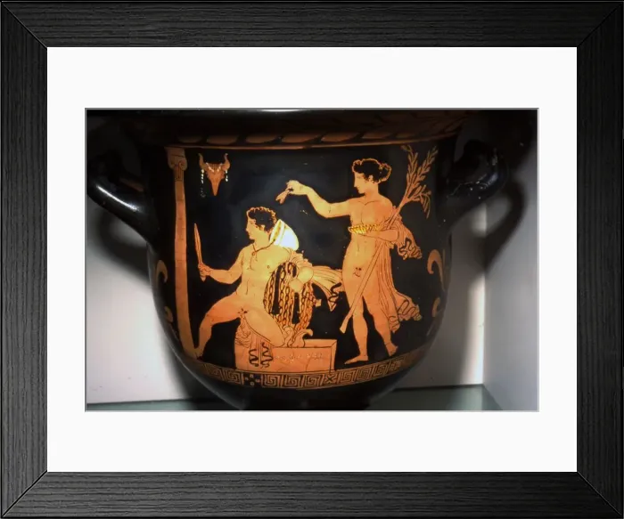 Framed Print : Orestes at Delphi with Iphigenia, Attic Red Figure Krater, c5th century BC Framed Print : Orestes at Delphi with Iphigenia, Attic Red Figure Krater, c5th century BC