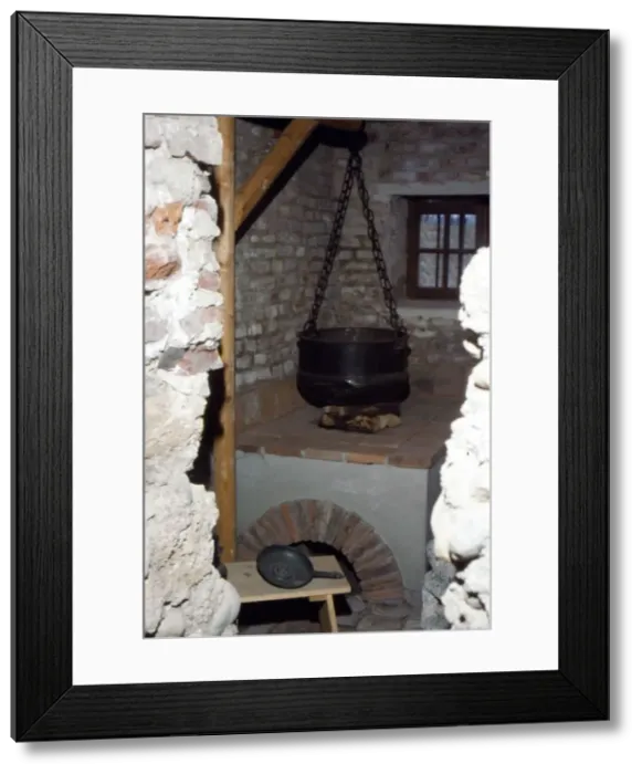 Framed Print : Roman Kitchen with Stove and Cooking Pot, c20th century Framed Print : Roman Kitchen with Stove and Cooking Pot, c20th century