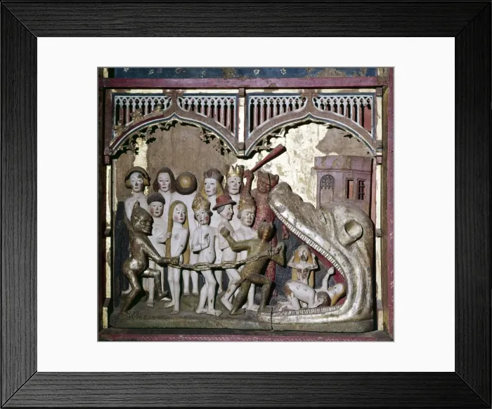 Framed Print : Hells Mouth from the Last Judgement, detail from Retable, c1400 Framed Print : Hells Mouth from the Last Judgement, detail from Retable, c1400