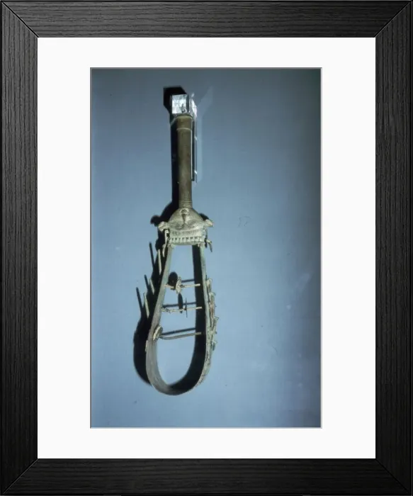 Framed Print : Bronze arched sistrum with Hathor head decoration, late Period, after 600BC Framed Print : Bronze arched sistrum with Hathor head decoration, late Period, after 600BC