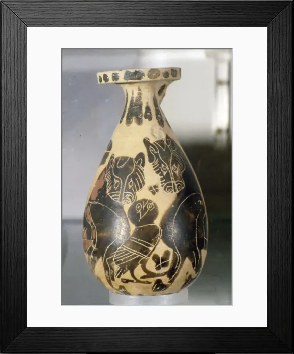 Framed Print : Jar with design of Owl and Panthers, Corinthian Style, 7th century BC Framed Print : Jar with design of Owl and Panthers, Corinthian Style, 7th century BC