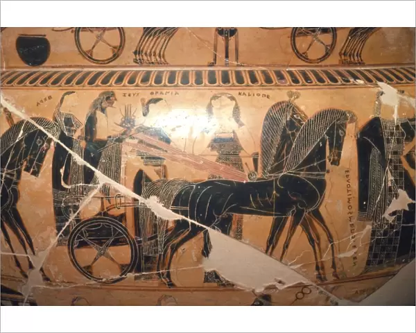 Detail of Zeus and Hera in a chariot with Kaliope from the Francois Vase, c6th century BC Artists: Ergotimos, Kleitias
