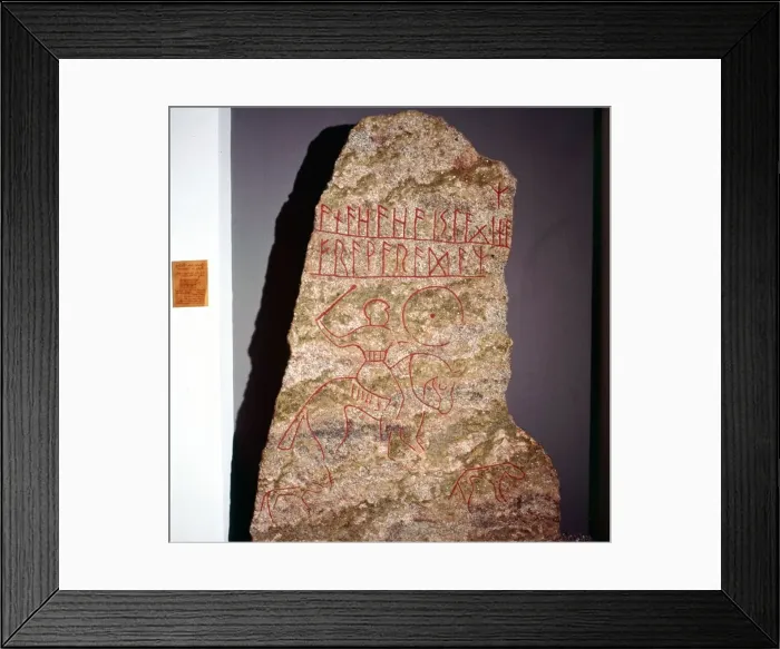 Framed Print : Runestone from Mojra Hagby in Uppland, Sweden, 6th century Framed Print : Runestone from Mojra Hagby in Uppland, Sweden, 6th century