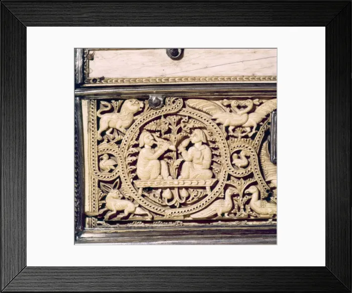 Framed Print : Detail of front of Ivory Casket, Hispano-Arabic work, Cordoba, 11th centur Framed Print : Detail of front of Ivory Casket, Hispano-Arabic work, Cordoba, 11th centur