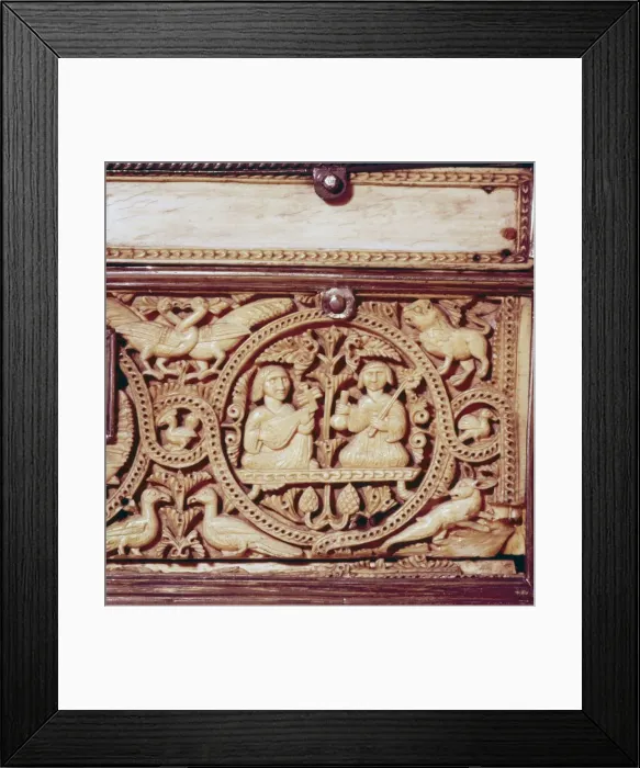 Framed Print : Detail of front of Ivory Casket, Hispano-Arabic work, Cordoba, 11th century Framed Print : Detail of front of Ivory Casket, Hispano-Arabic work, Cordoba, 11th century