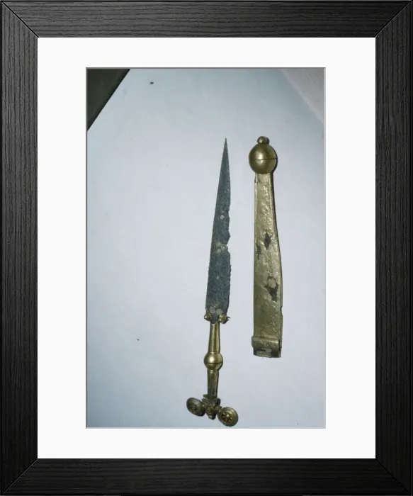 Framed Print : Dagger of Iron Gold and Bronze from a Celtic Burial at Hallstatt, Austria. Celtic Iron Age Framed Print : Dagger of Iron Gold and Bronze from a Celtic Burial at Hallstatt, Austria. Celtic Iron Age
