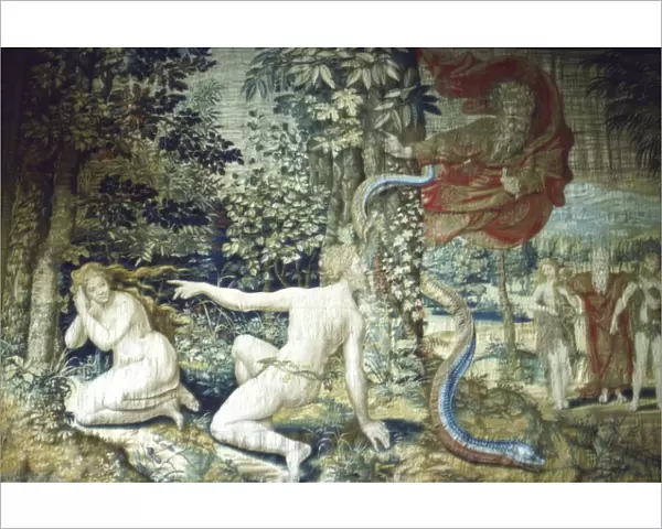 Florence. Adam and Eve after the Fall, Brussels Tapestry, 1548, (20th century) Artists: Pieter Coecke van Aelst, Jan de Kempeneer