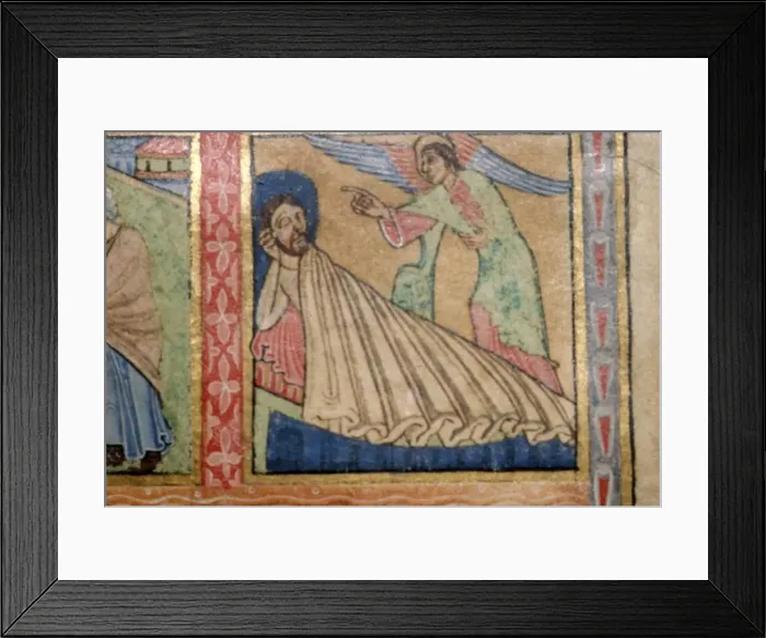 Framed Print : Detail of a Psalter, Angel Warns Joseph to fle to Egypt, c1140 Framed Print : Detail of a Psalter, Angel Warns Joseph to fle to Egypt, c1140