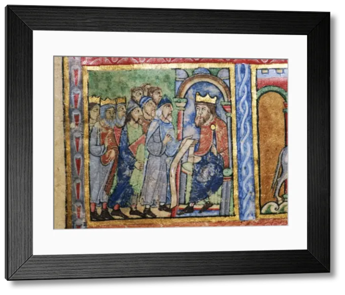 Framed Print : Detail from a Psalter, The Jews before Herod, c1140 Framed Print : Detail from a Psalter, The Jews before Herod, c1140
