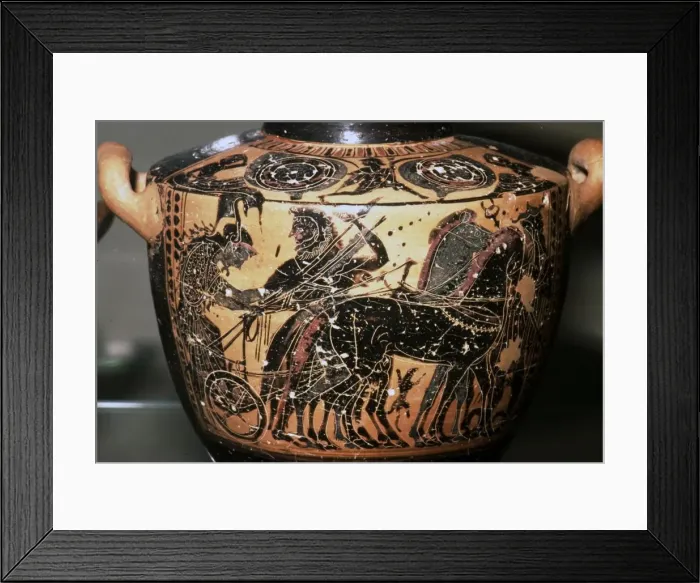 Framed Print : Athena drives Chariot with Herakles, c6th century BC Framed Print : Athena drives Chariot with Herakles, c6th century BC