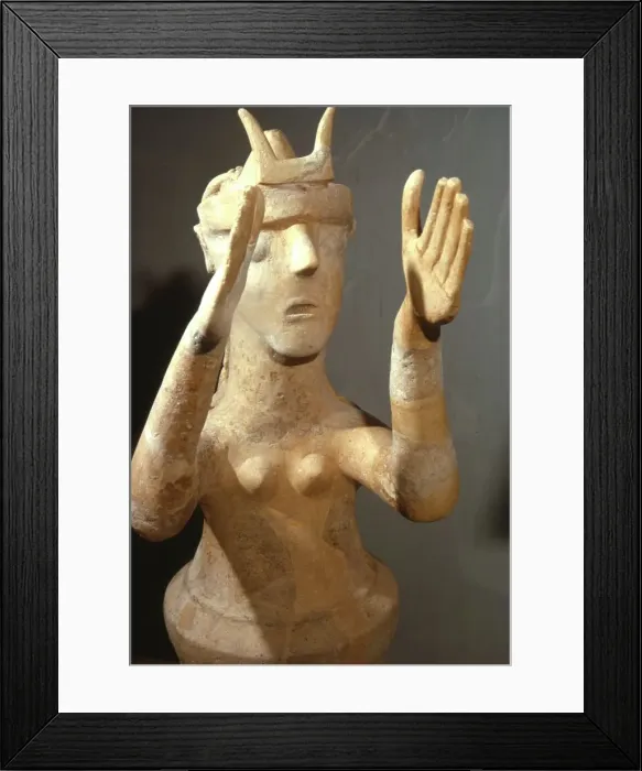 Framed Print : Terracotta Goddess from shrine at Karphi, Lassithi, Crete, c12th century BC Framed Print : Terracotta Goddess from shrine at Karphi, Lassithi, Crete, c12th century BC