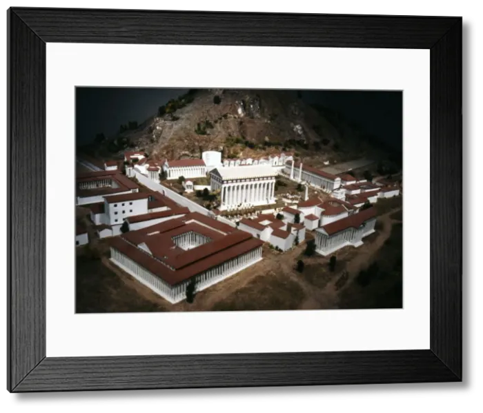Framed Print : Olympia. Model of the Sacred Site in Greece with Temples and stadium beyond, c20th century Framed Print : Olympia. Model of the Sacred Site in Greece with Temples and stadium beyond, c20th century